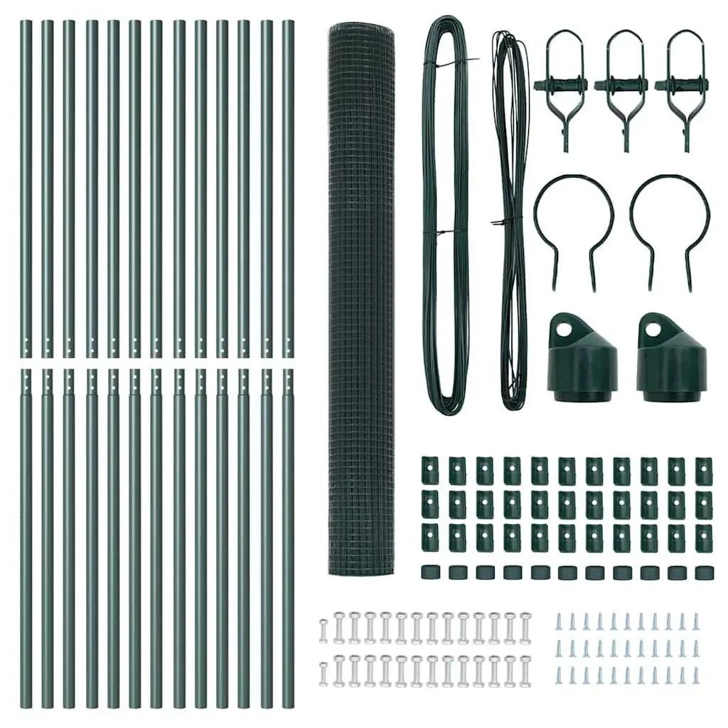 Welded Wire Fence Panel Green 25 x 1.5 m PVC-Coated Steel Durable Outdoor Garden Barrier