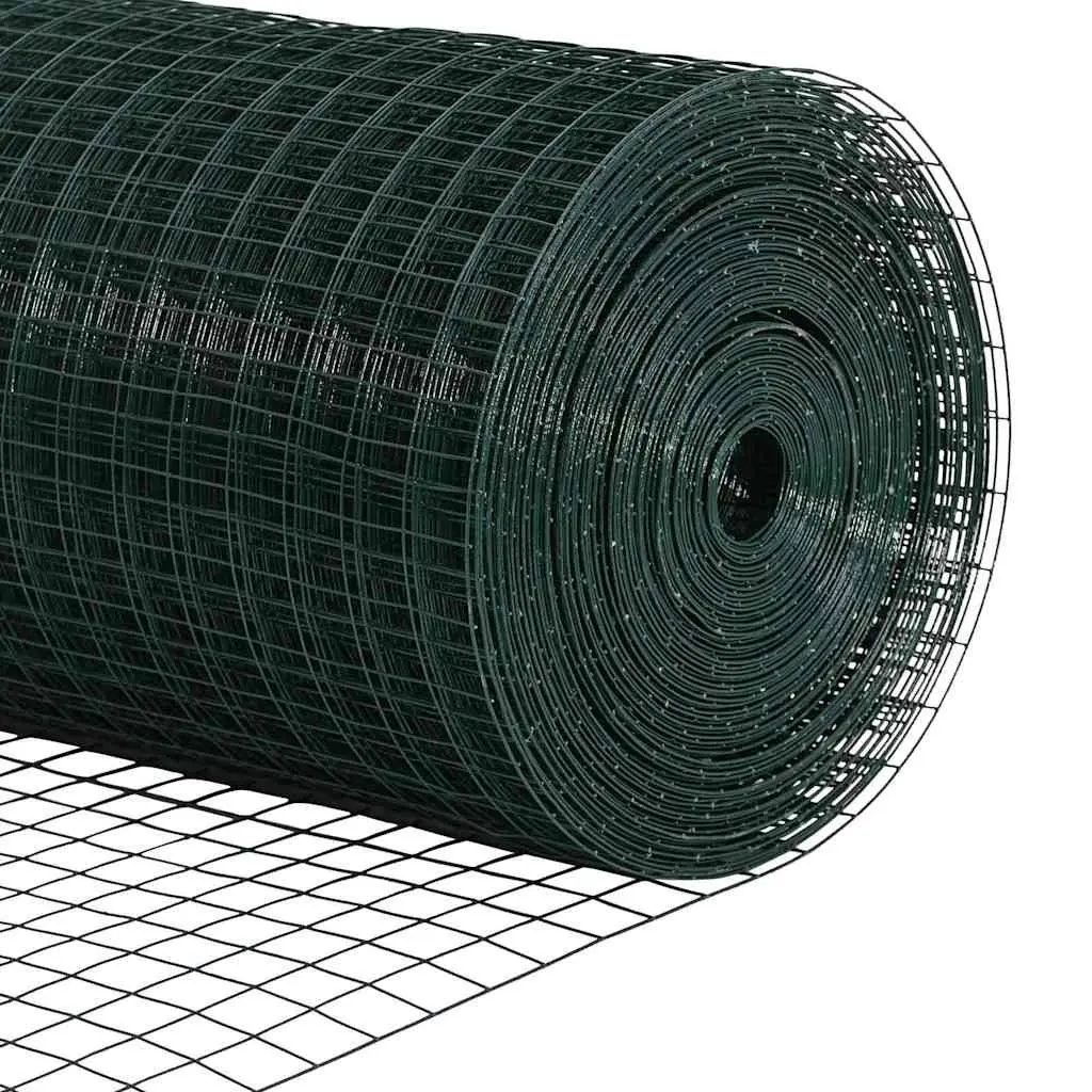 Welded Wire Fence Panel Green 25 x 1.5 m PVC-Coated Steel Durable Outdoor Garden Barrier