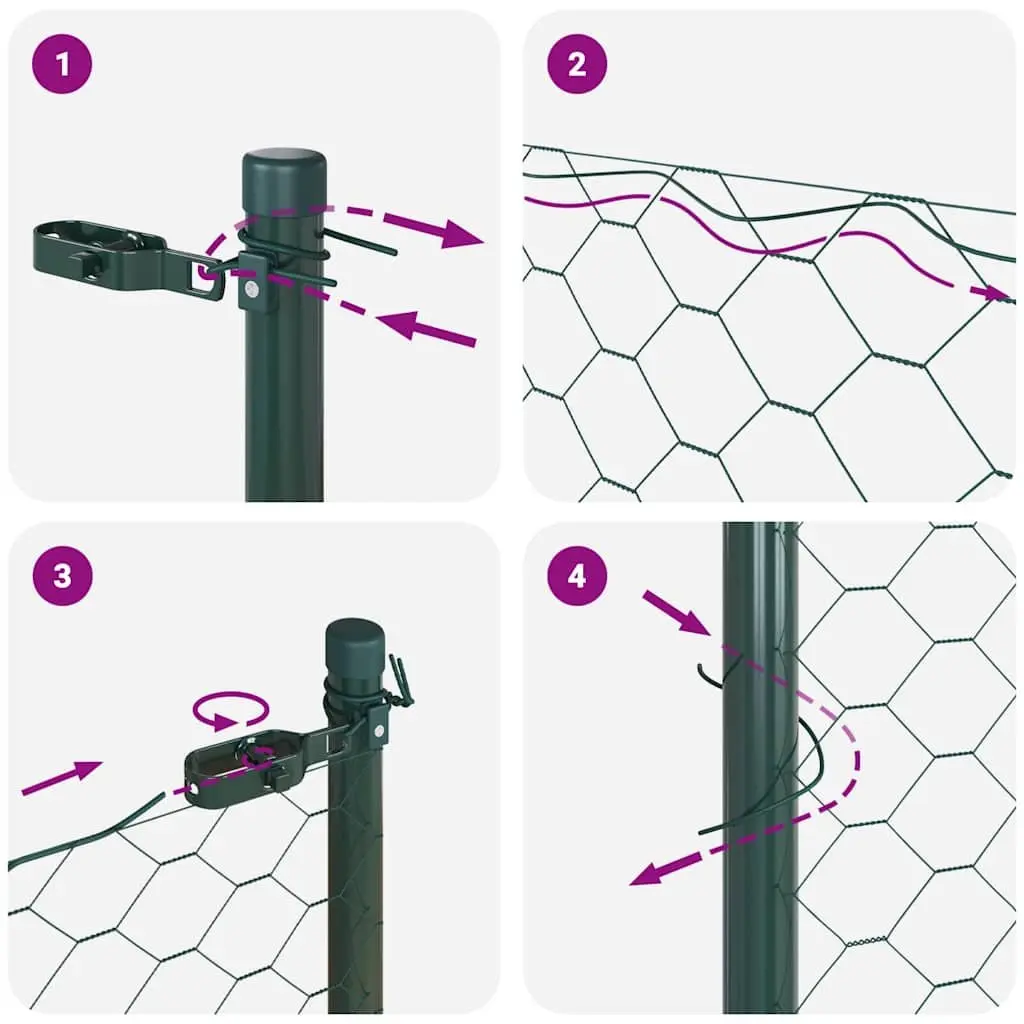 Hexagonal Fence Ground Fix Green 25 x 1 m PVC-Coated Steel Mesh Outdoor Garden