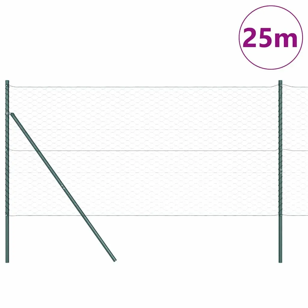 Hexagonal Fence Ground Fix Green 25 x 1 m PVC-Coated Steel Mesh Outdoor Garden
