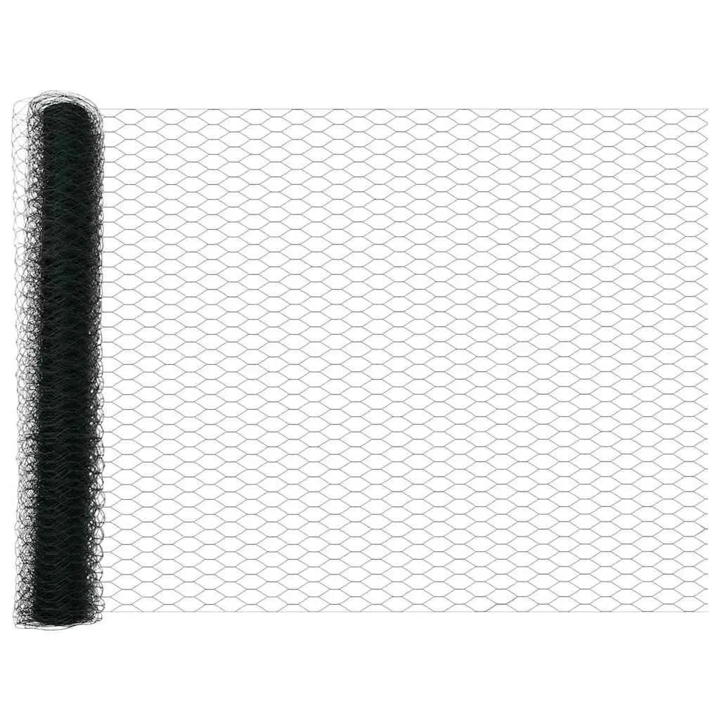 Hexagonal Fence Ground Fix Green 25 x 1 m PVC-Coated Steel Mesh Outdoor Garden