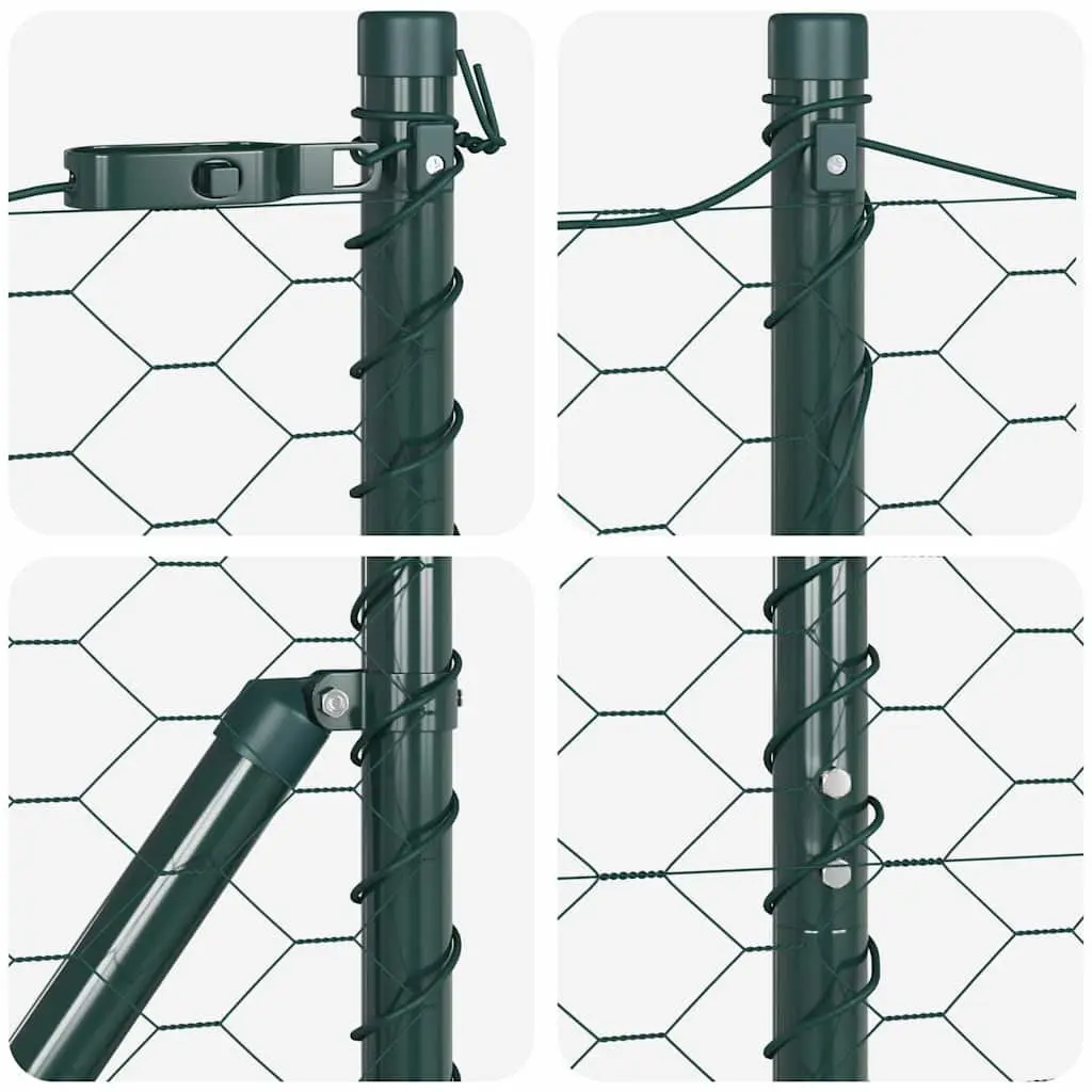 Hexagonal Fence Ground Fix Green 25 x 1 m PVC-Coated Steel Mesh Outdoor Garden