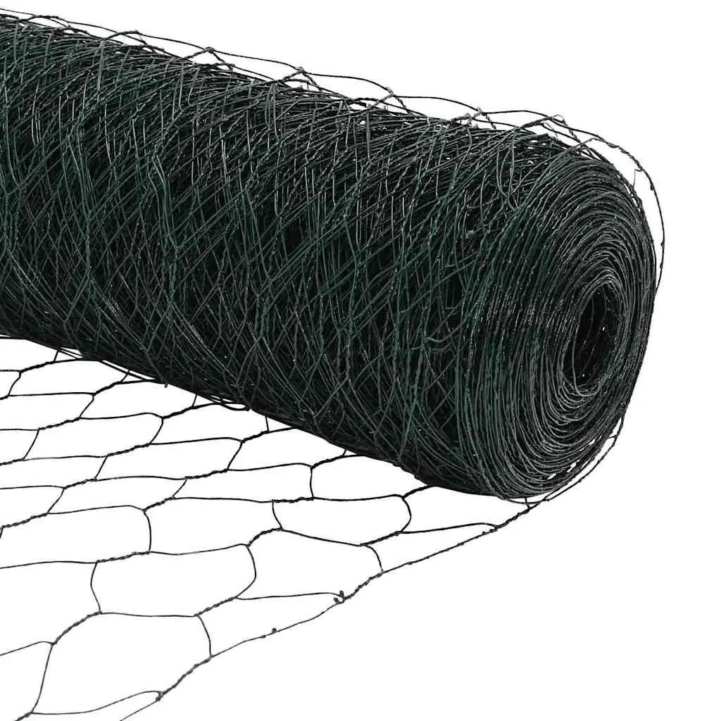 Hexagonal Fence Ground Fix Green 25 x 1 m PVC-Coated Steel Mesh Outdoor Garden