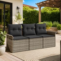 Garden Sofa Set 3 Piece Outdoor Furniture Patio Lounge Grey Poly Rattan Modular