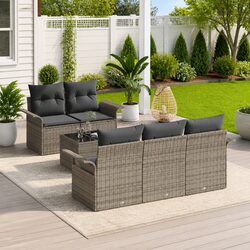 Outdoor Sofa Set 6 Piece Garden Seating Poly Rattan Grey with Cushions and Table
