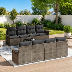Modular Garden Sofa Set 9 pcs Grey Outdoor Seating Poly Rattan Patio Furniture