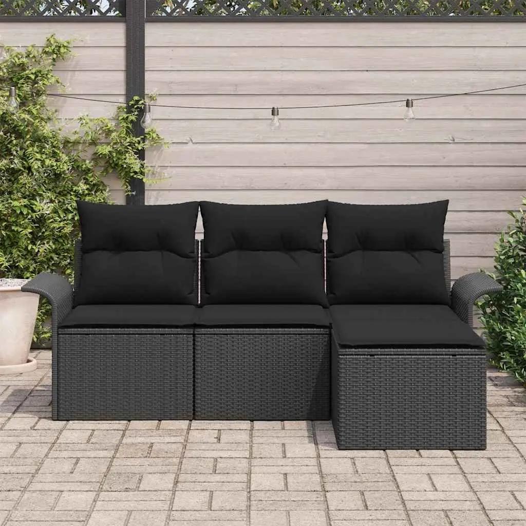 Garden Sofa Set Black 4 Piece Modular Outdoor Furniture Poly Rattan Steel Frame