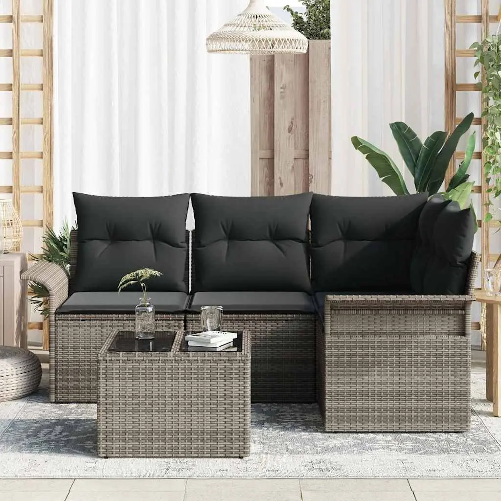 Modular Garden Sofa Set Grey 5 Piece UV Resistant Poly Rattan Storage Integrated Compartments