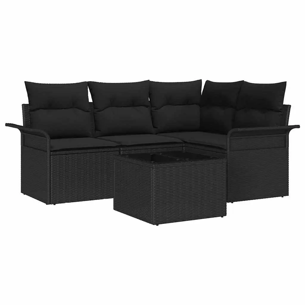Modular Garden Sofa Set Black 5 Piece UV Resistant Poly Rattan with Storage