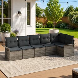 Concise 6 pcs Grey Outdoor Sofa Set - Modular Design