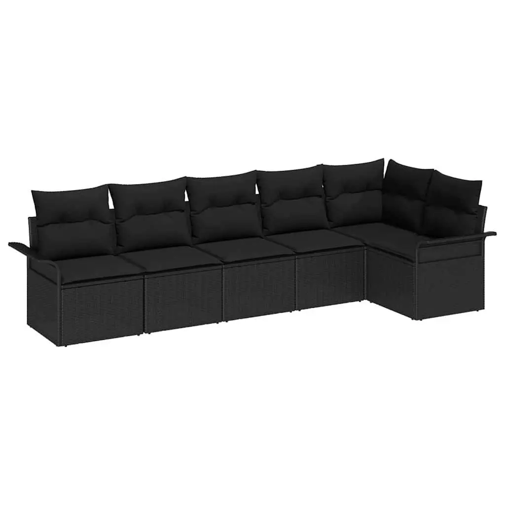 6 Piece Patio Furniture Set Black Modular Sofa Poly Rattan with Cushions Outdoor Lounger