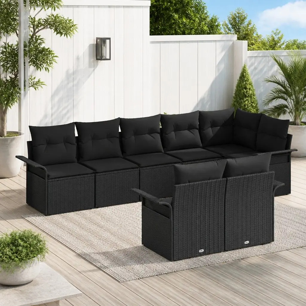 Modular Garden Sofa Set Black 8 Pieces Outdoor Furniture Poly Rattan Patio