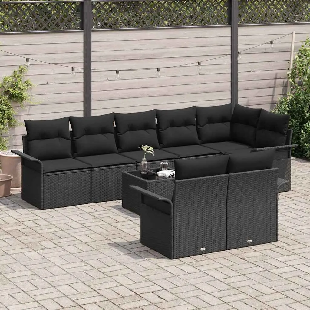 9 Piece Modular Outdoor Sofa Set Black with Storage Weather Resistant Poly Rattan and Powder Coated Steel Frame