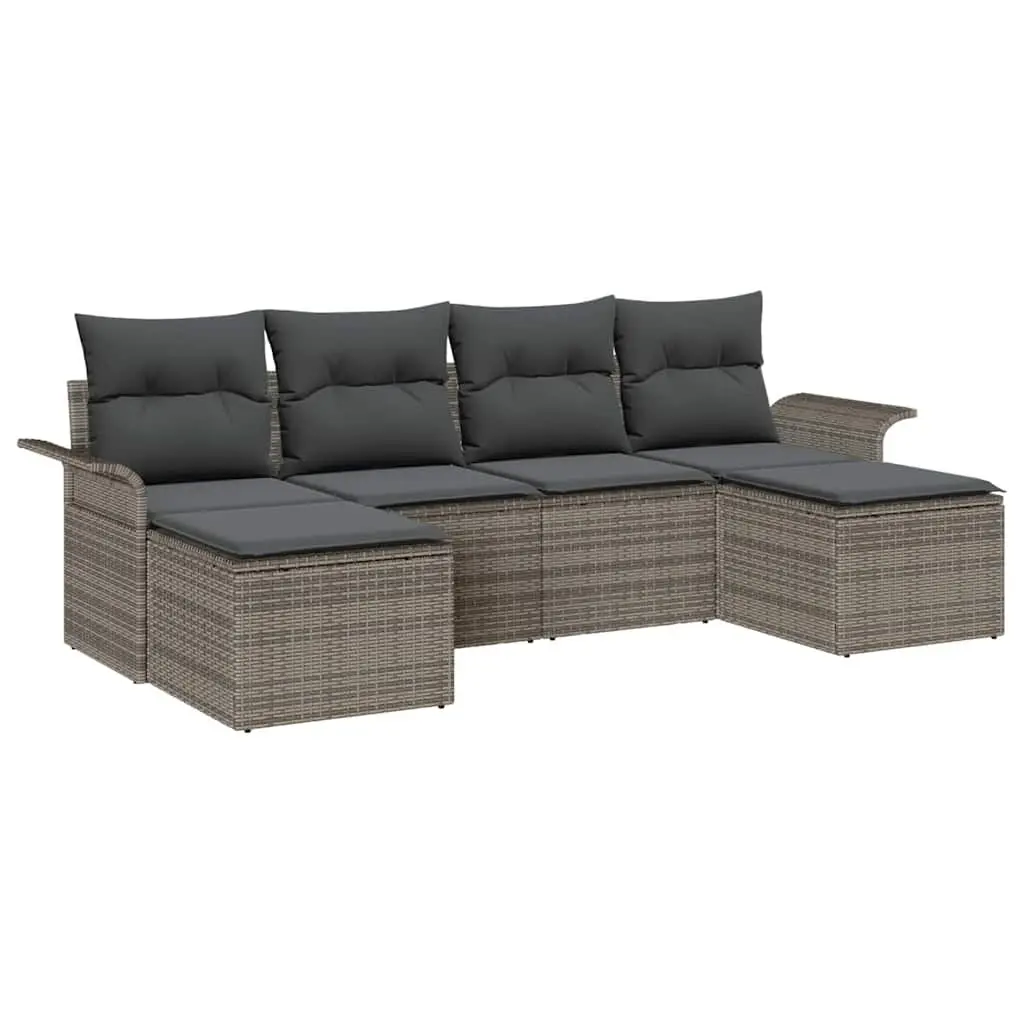 Modular Garden Sofa Set Grey 6 Pieces Poly Rattan Outdoor Furniture with Storage