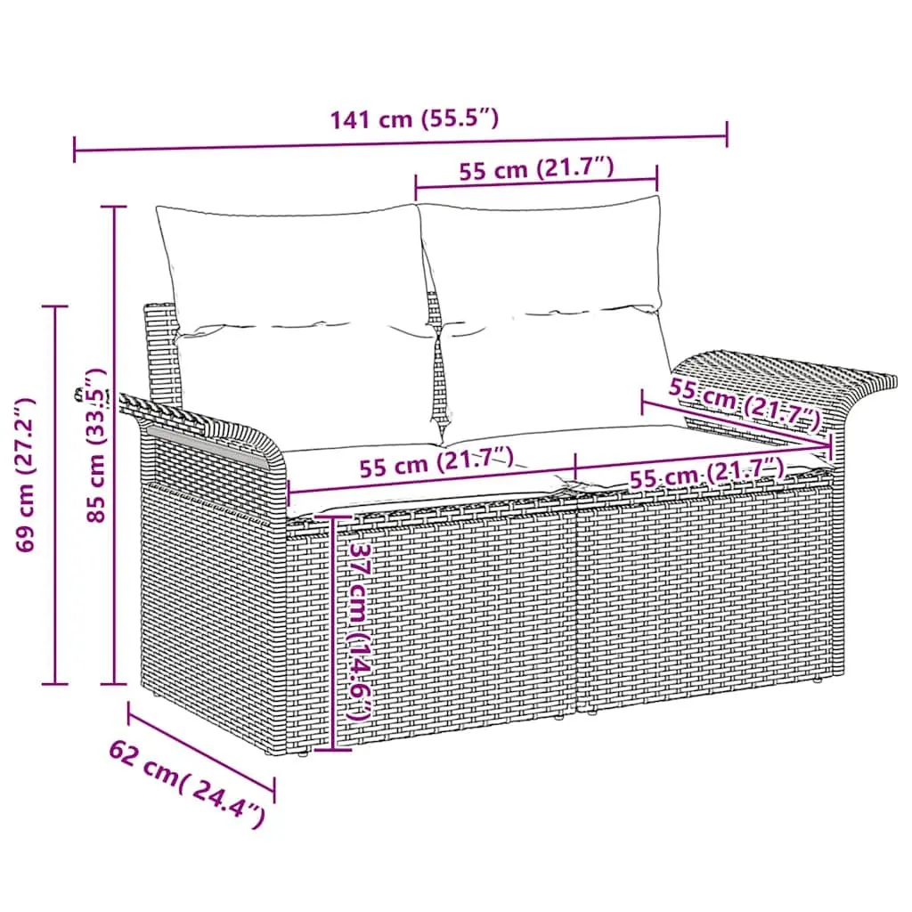 Modular Garden Sofa Set Grey 6 Pieces Poly Rattan Outdoor Furniture with Storage