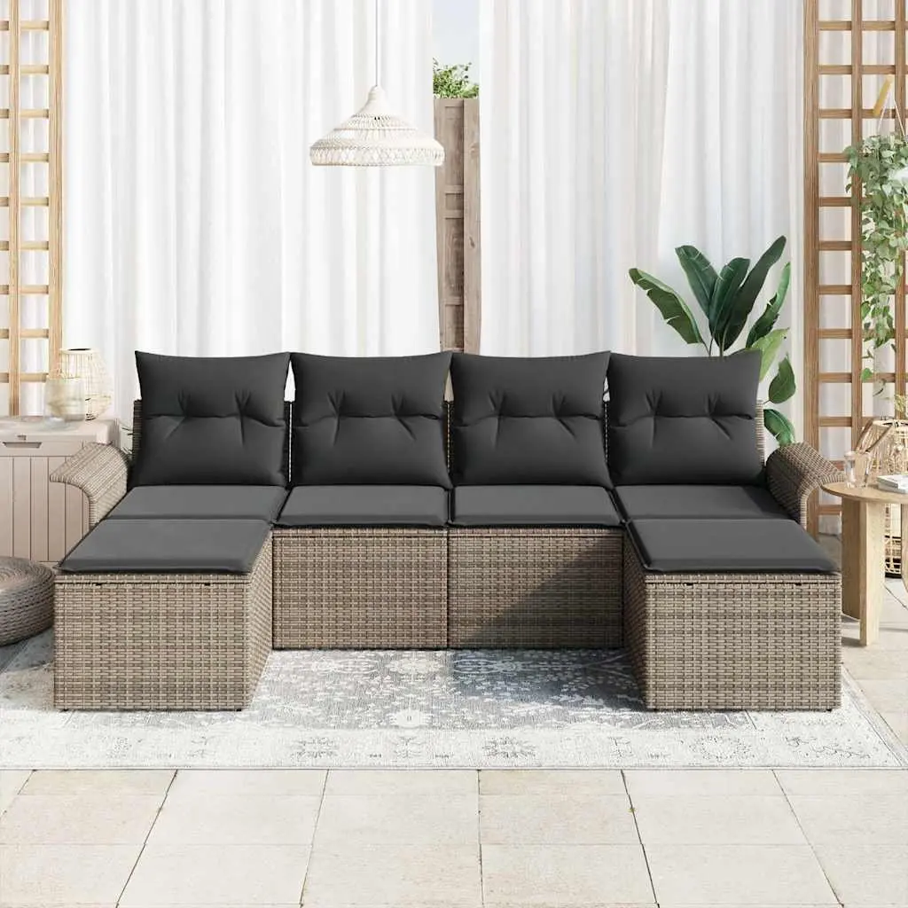 Modular Garden Sofa Set Grey 6 Pieces Poly Rattan Outdoor Furniture with Storage