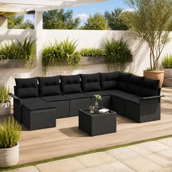 Modular Garden Sofa Set 9 Piece Outdoor Furniture with Removable Cushions Patio