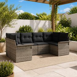 Garden Sofa Set Outdoor Furniture 6 Pieces Grey Poly Rattan Modular Seating