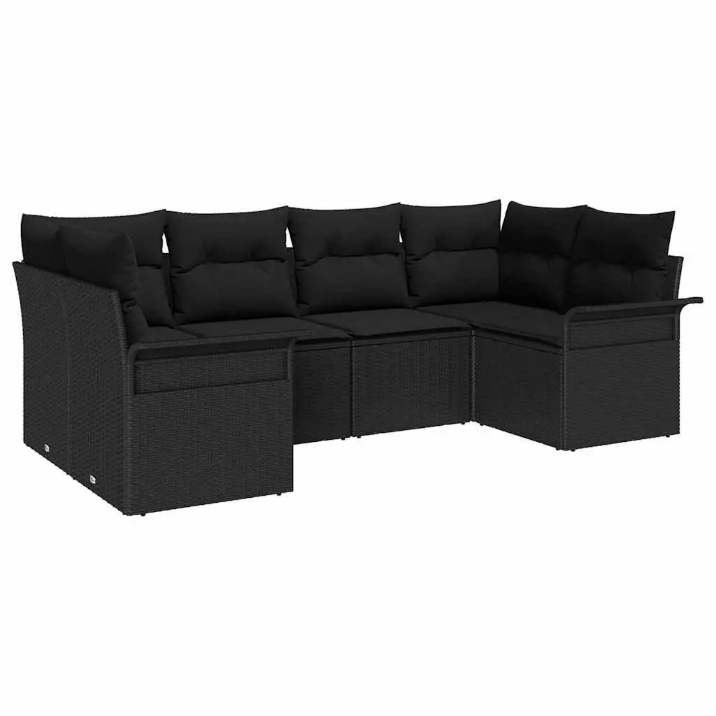 Modular Garden Sofa Set Black 6 Piece Poly Rattan Outdoor Furniture with Weather-Resistant Cushions