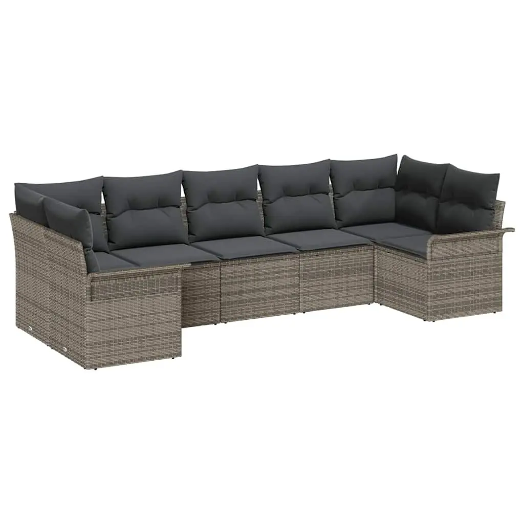 Garden Sofa Set Grey 7 Piece Modular Outdoor Furniture with Plush Cushions