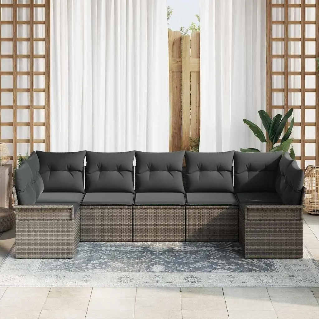 Garden Sofa Set Grey 7 Piece Modular Outdoor Furniture with Plush Cushions