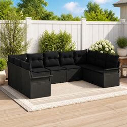 Modular Garden Sofa Set: 9-Piece Black Rattan Design