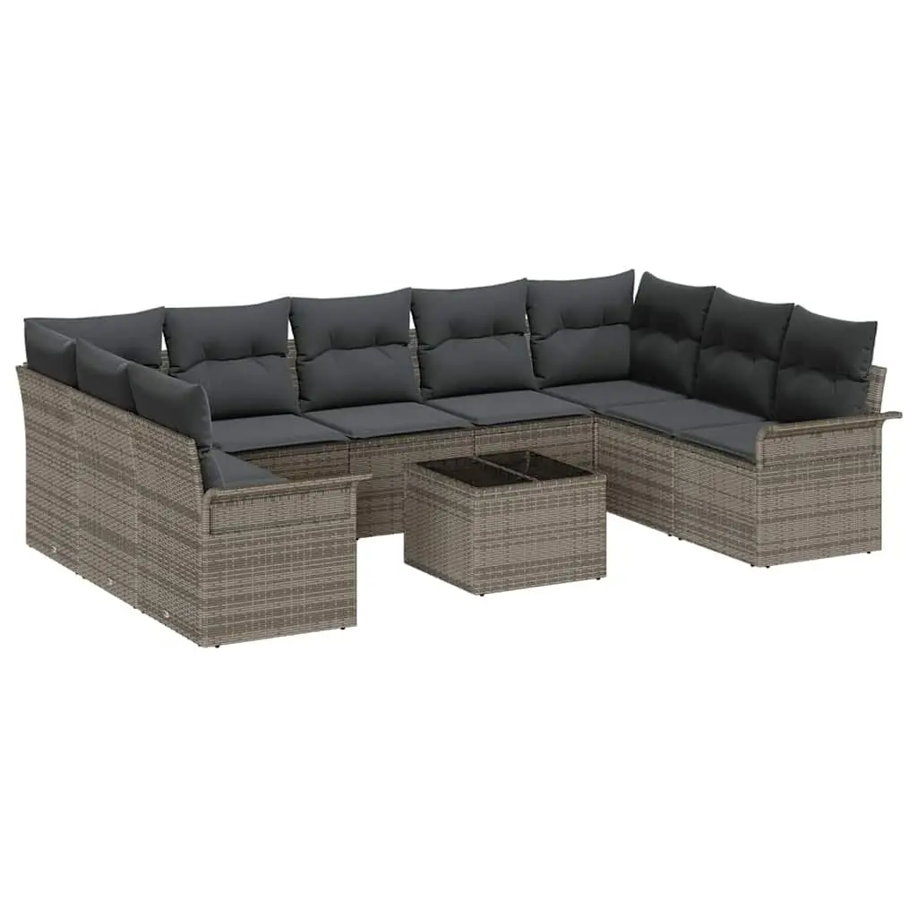 Garden Sofa Set 10 Piece Modular Outdoor Furniture Grey Poly Rattan with Storage