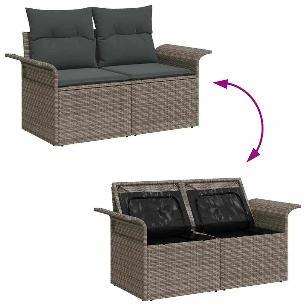 Garden Sofa Set 10 Piece Modular Outdoor Furniture Grey Poly Rattan with Storage