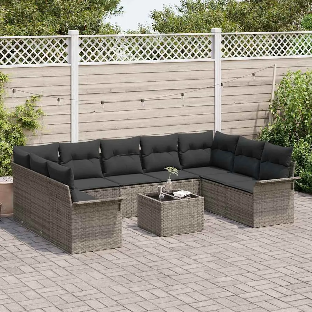 Garden Sofa Set 10 Piece Modular Outdoor Furniture Grey Poly Rattan with Storage