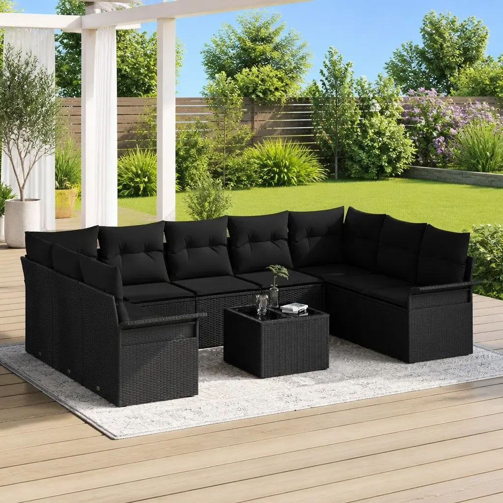 Garden Sofa Set 10 Pieces Modular Outdoor Furniture Poly Rattan Black Lounge