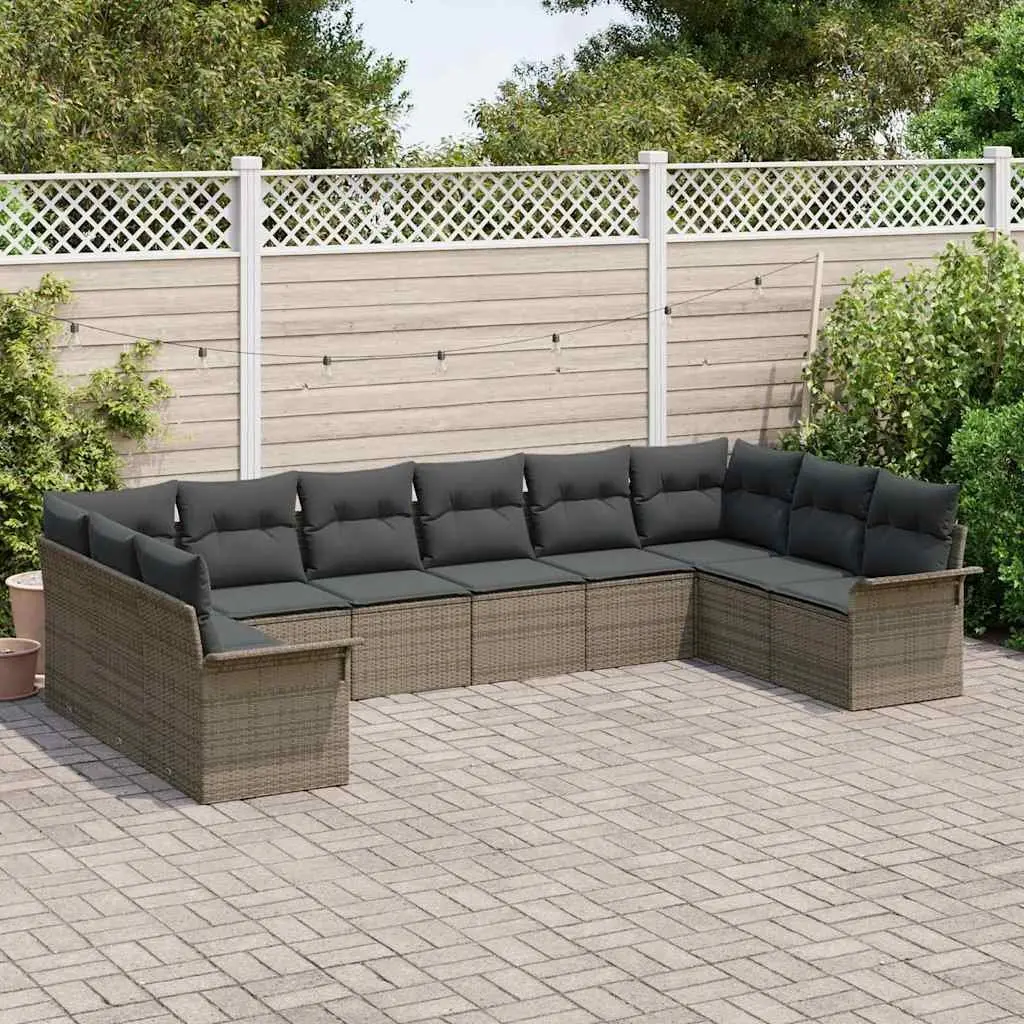 Modular Garden Sofa Set Grey 10 Piece Outdoor Patio Furniture Poly Rattan