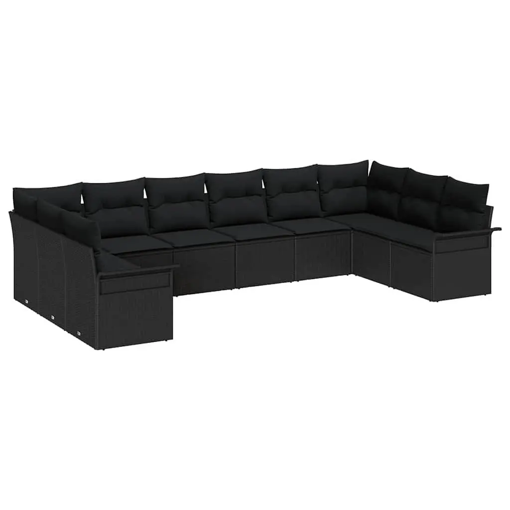 Modular Garden Sofa Set Black 10 Pieces Poly Rattan Outdoor Furniture