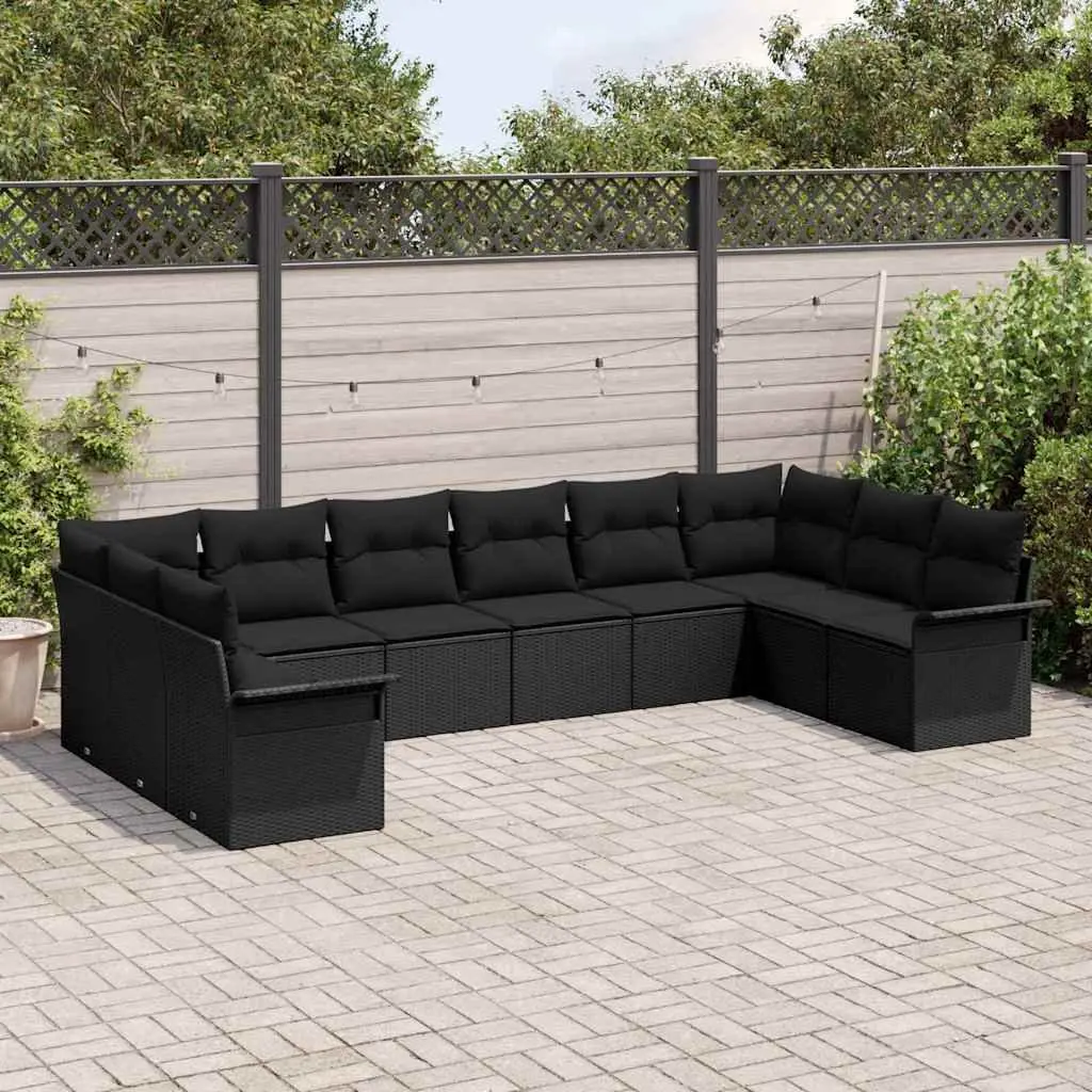 Modular Garden Sofa Set Black 10 Pieces Poly Rattan Outdoor Furniture