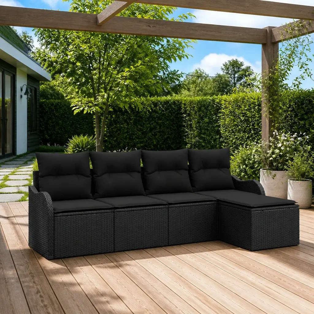 Garden Sofa Set 5 Pcs Modular Outdoor Furniture Black Poly Rattan with Storage
