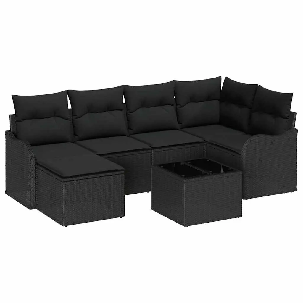 Modular Garden Sofa Set Black 7 Piece Outdoor Furniture Poly Rattan Patio Couch