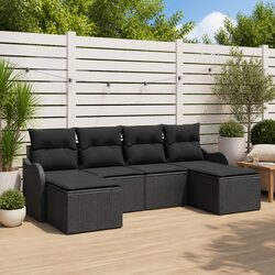Modular Garden Sofa Set 6 Piece Outdoor Sectional Black Poly Rattan Patio