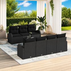 8-Piece Black Modular Garden Sofa Set for Your Outdoors