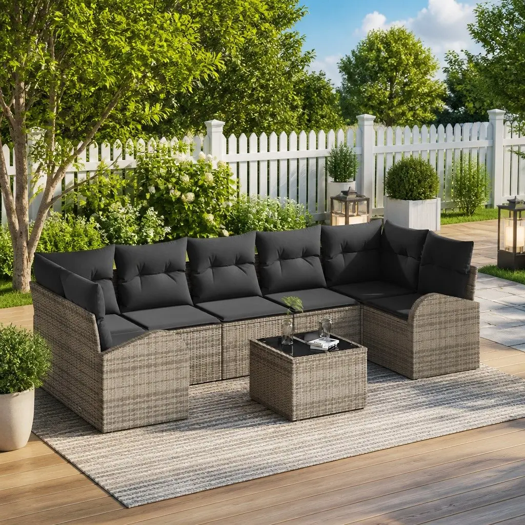 Outdoor Garden Sofa Set Grey 8 Piece Modular Poly Rattan Sectional Furniture