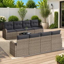Garden Sofa Set Modular 9 Pieces Grey Poly Rattan Outdoor Seating with Storage