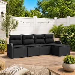 Outdoor Sofa Set 5-Piece Garden Furniture with Storage Cushions Black Poly