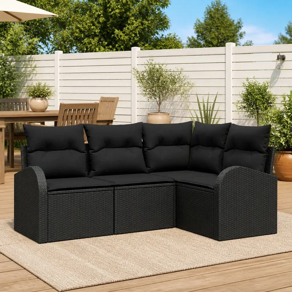Outdoor Garden Sofa Set 4 Pieces Modular Patio Furniture Black Poly Rattan