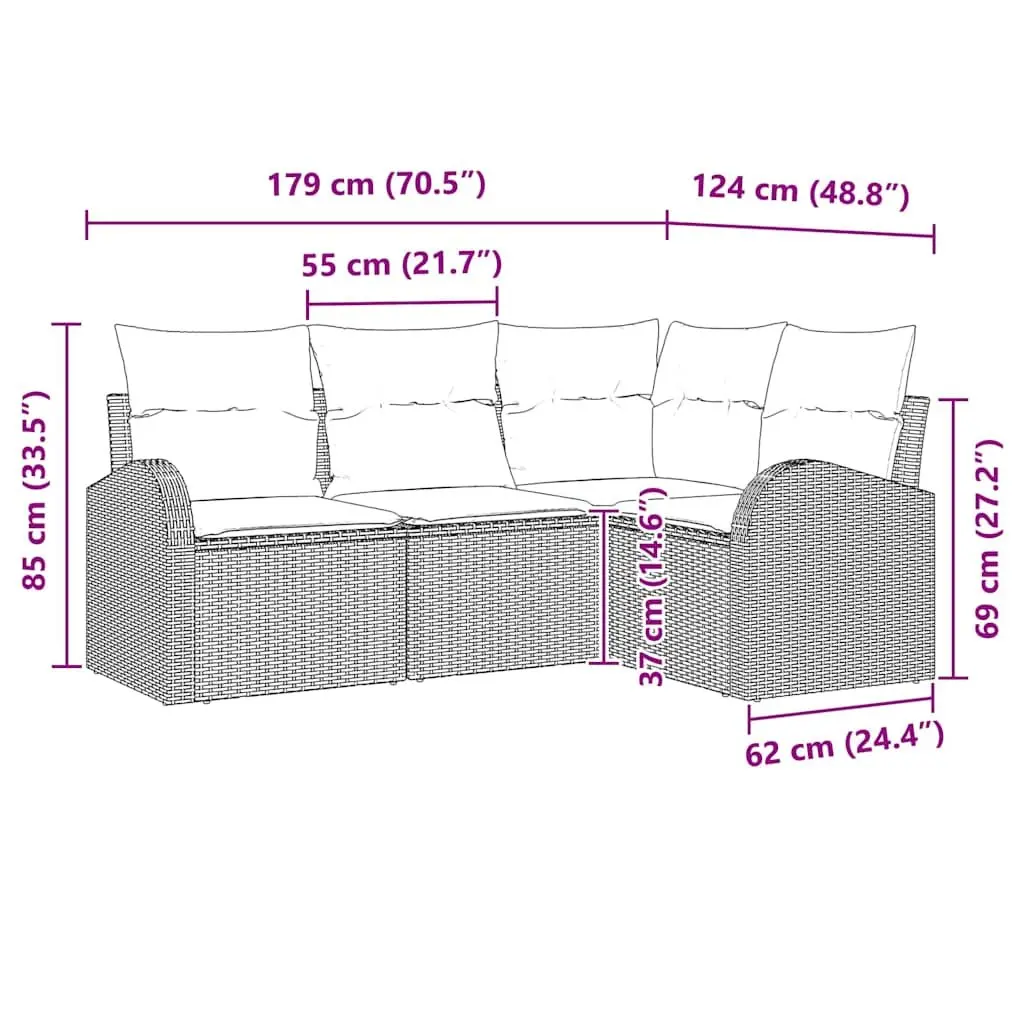 Outdoor Garden Sofa Set 4 Pieces Modular Patio Furniture Black Poly Rattan