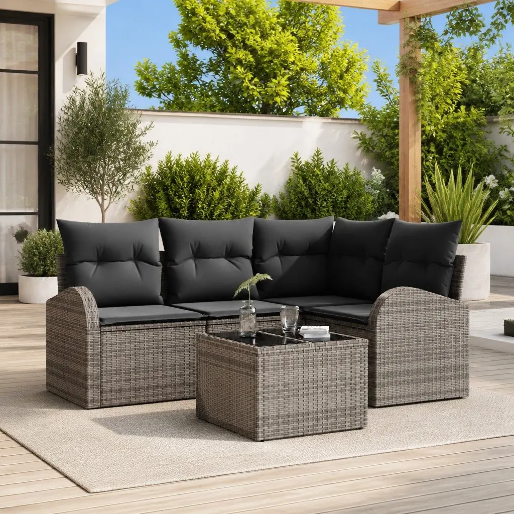 Garden Sofa Set Grey 5 Pieces Modular Outdoor Furniture Poly Rattan Patio