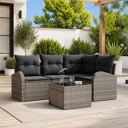 5-Piece Grey Modular Outdoor Sofa Set with Cushions