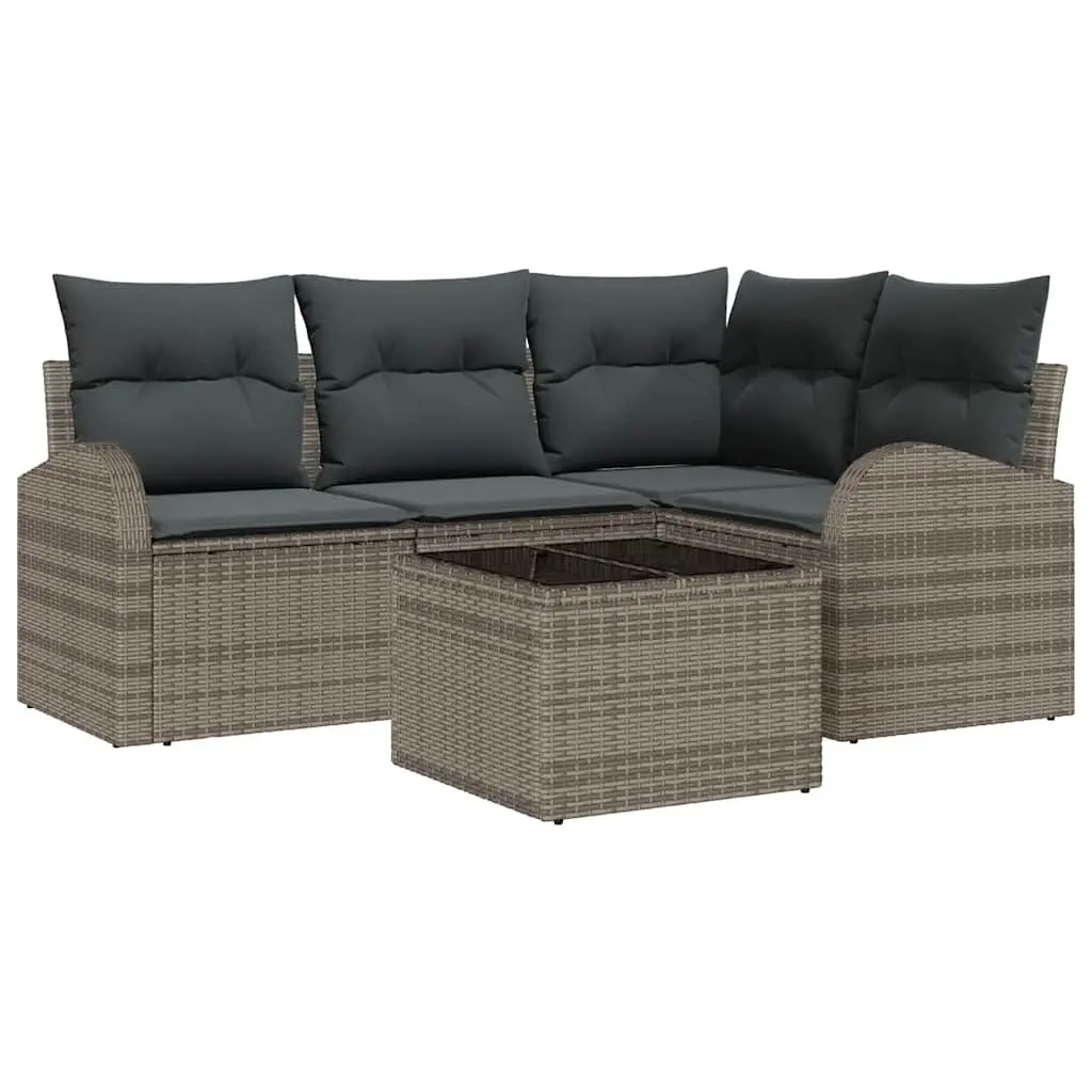 Garden Sofa Set Grey 5 Pieces Modular Outdoor Furniture Poly Rattan Patio
