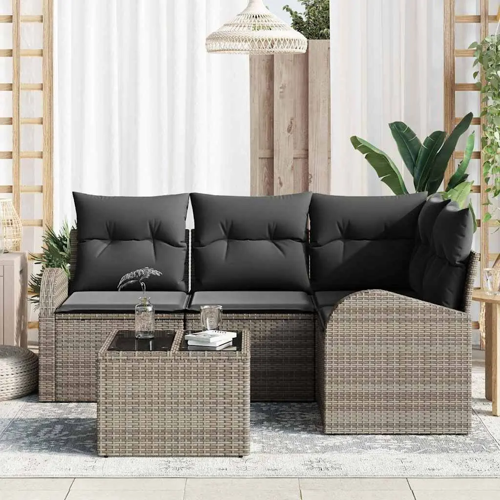 Garden Sofa Set Grey 5 Pieces Modular Outdoor Furniture Poly Rattan Patio