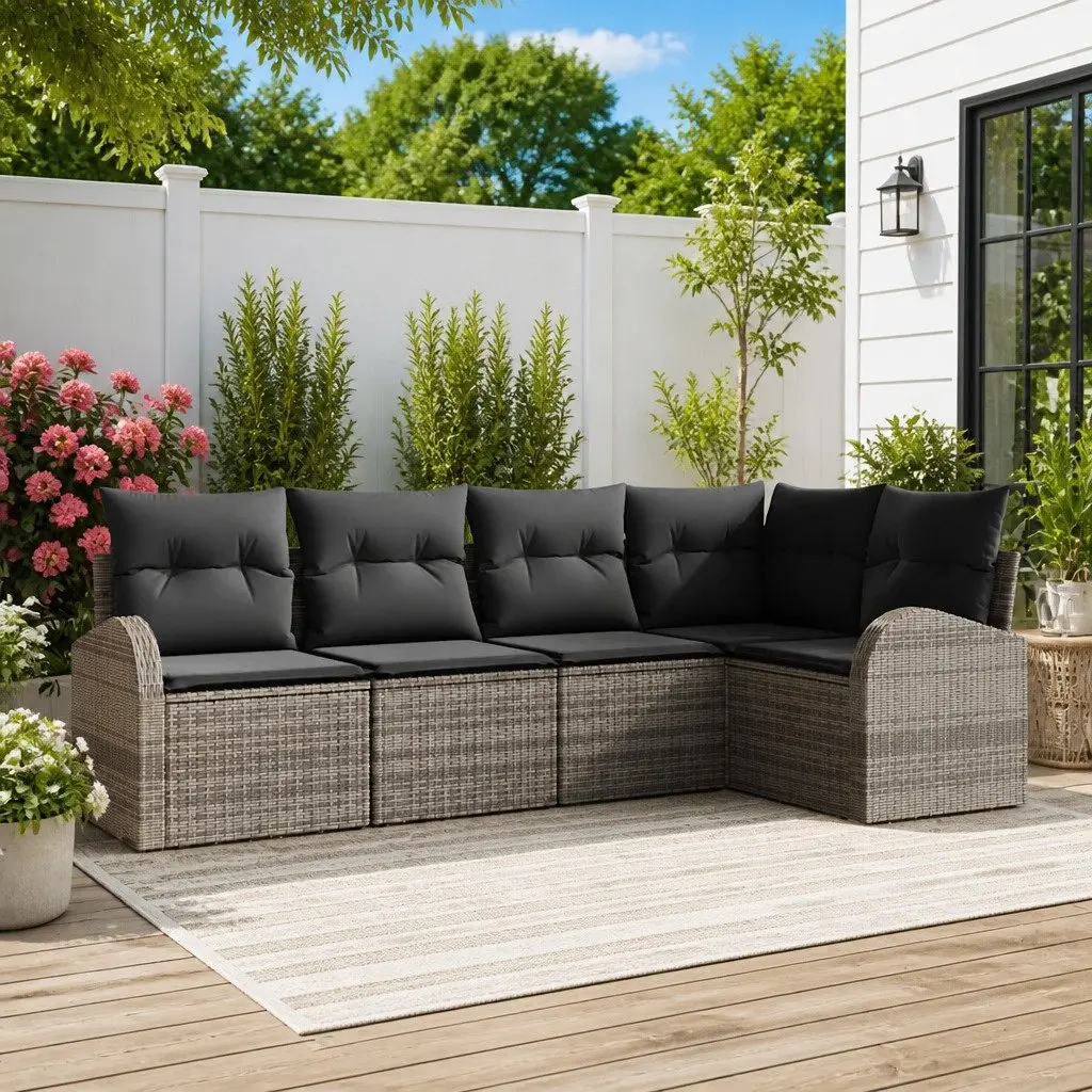 Garden Sofa Set 5 Pieces Grey Poly Rattan Modular Outdoor Furniture Patio