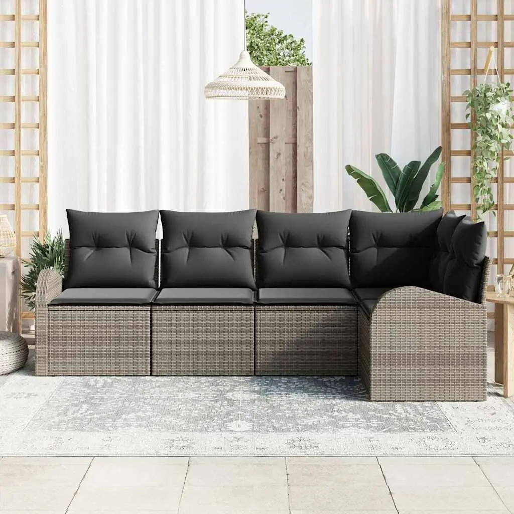 Garden Sofa Set 5 Pieces Grey Poly Rattan Modular Outdoor Furniture Patio
