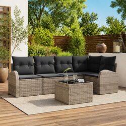 Compact 6 Pcs Grey Garden Sofa Set for Outdoor Use
