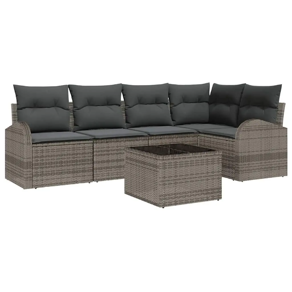 Garden Sofa Set Grey 6 Piece Modular Outdoor Furniture Poly Rattan Patio Sectional